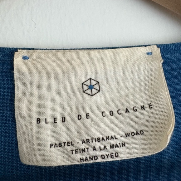 Bleu de Cocagne Hand-Dyed Blue Linen Sack Dress with pockets - Picture 3 of 8